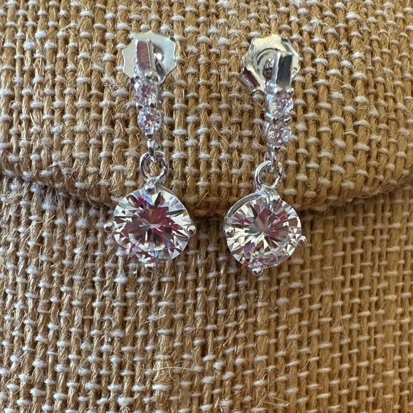 Jewelry - Solid Sterling Silver Moissanite Drop Earrings One Carat Each